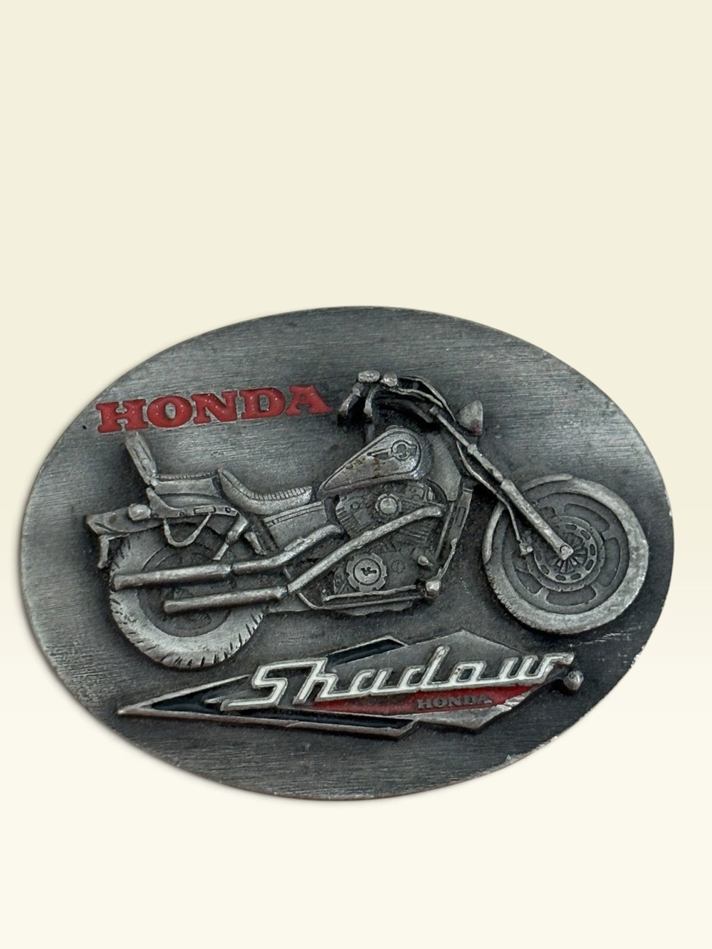 Vintage 1990 Siskiyou pewter Honda Shadow motorcycle belt buckle. Size 44